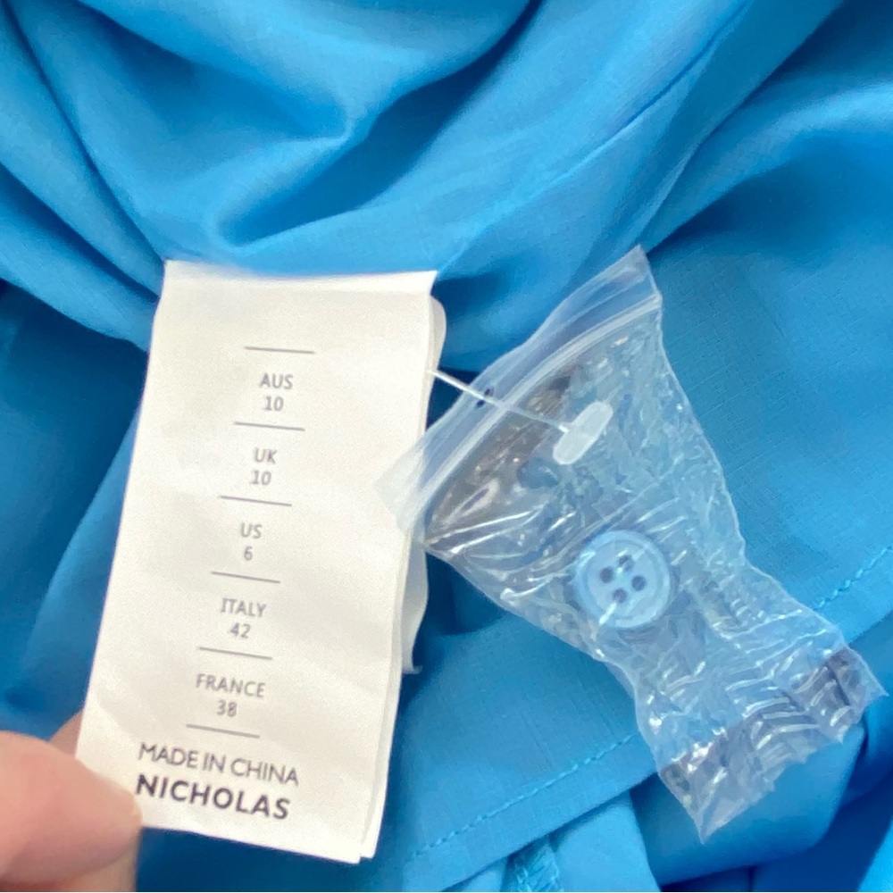 Nicholas Tatianna Tie Strap Cotton Midi Dress In Swim - Blue US 6 - Picture 7 of 9